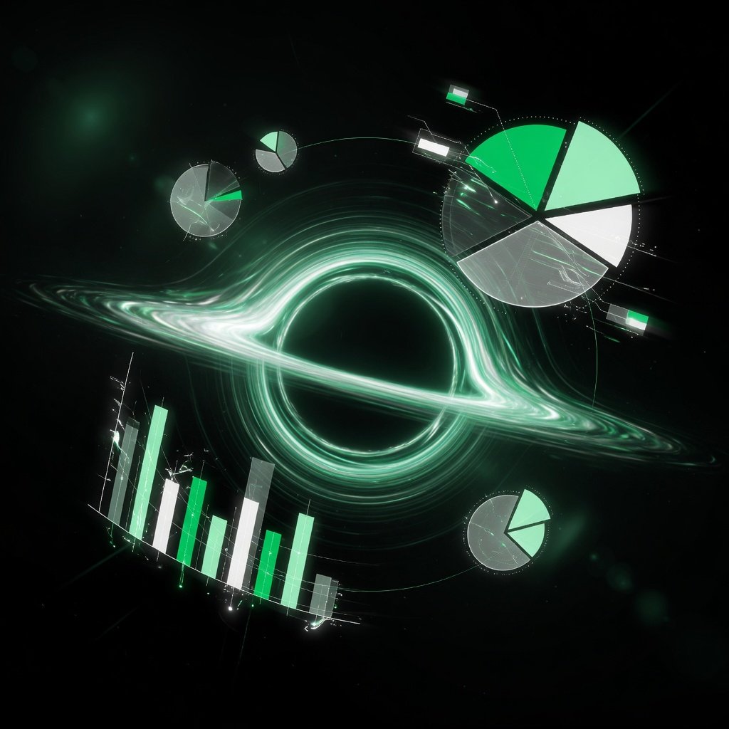 Black hole with orbiting charts representing financial reporting and QuickBooks setup